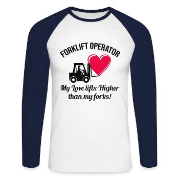 Forklift Operator Driver Valentine’s Day Funny - Unisex Long Sleeve Baseball T-Shirt - white/navy - Front - Nik (191cm)