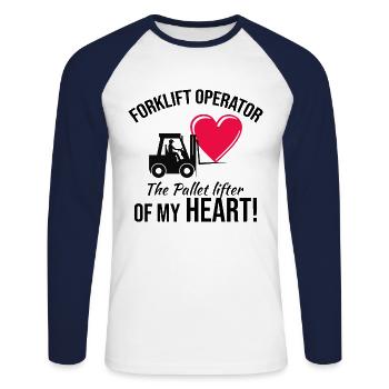 Forklift Operator Driver Valentine’s Day Funny - Unisex Long Sleeve Baseball T-Shirt - white/navy - Front - Nik (191cm)