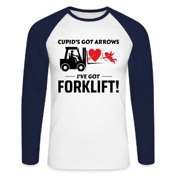 Forklift Operator Driver Valentine’s Day Funny - Unisex Long Sleeve Baseball T-Shirt - white/navy - Front - Nik (191cm)