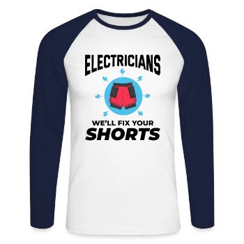 Electrician Humor Electrical Technician Engineer - Unisex Long Sleeve Baseball T-Shirt - white/navy - Front - Nik (191cm)