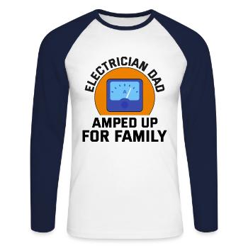 Elektriker-Vater: Gerüstet für die Familie - Unisex Baseballshirt langarm - Weiß/Navy - Vorne - Nik (191cm)