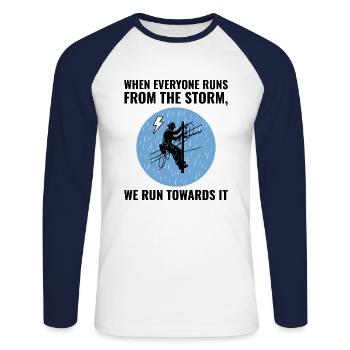 Lineman Storm Brave Dedicated Hero Power Grid - Unisex Long Sleeve Baseball T-Shirt - white/navy - Front - Nik (191cm)