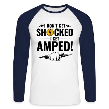 Lineman Amped Shock Humour Brave Voltage Work - T-shirt baseball manches longues Homme - blanc/marine - Devant - Nik (191cm)