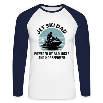Jetski Dad – Angetrieben von schlechten Witzen und Pferdestärken - Unisex Baseballshirt langarm - Weiß/Navy - Vorne - Nik (191cm)