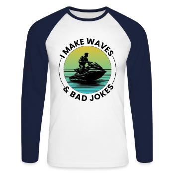 Ich mache Wellen & schlechte Witze Jetski fahren - Unisex Baseballshirt langarm - Weiß/Navy - Vorne - Nik (191cm)