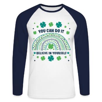 You can do it! Believe in yourself! - Unisex Baseballshirt langarm - Weiß/Navy - Vorne - Nik (191cm)