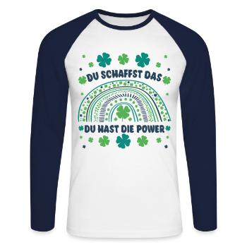 Du schaffst das! Du hast die Power! Glücksbringer - Unisex Baseballshirt langarm - Weiß/Navy - Vorne - Nik (191cm)