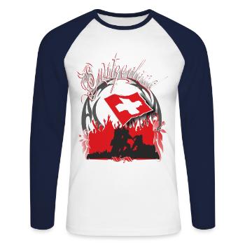 schweiz - Unisex Long Sleeve Baseball T-Shirt - white/navy - Front - Nik (191cm)