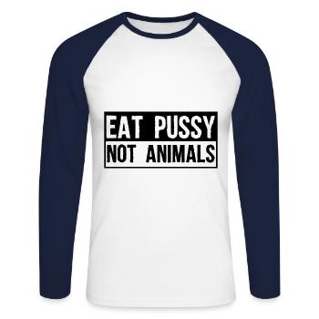 Ne mange pas d'animaux, mais une idée de cadeau de chatte - T-shirt baseball manches longues Homme - blanc/marine - Devant - Nik (191cm)