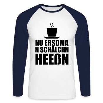 Boire du café en chemise saxonne dialecte saxon - T-shirt baseball manches longues Homme - blanc/marine - Devant - Nik (191cm)