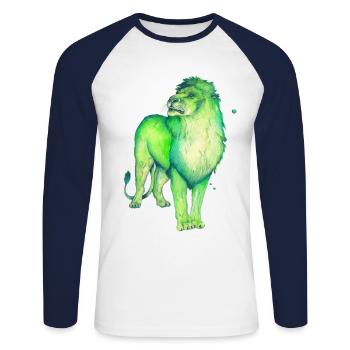 Grüner Löwe majestätisch, stark, mutig und frei - Unisex Baseballshirt langarm - Weiß/Navy - Vorne - Nik (191cm)