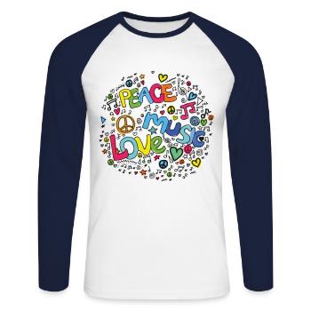 Hippie hippy flower power frieden retro - Unisex Baseballshirt langarm - Weiß/Navy - Vorne - Nik (191cm)