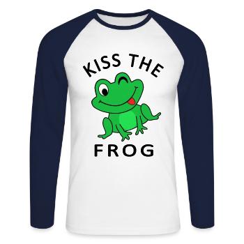 Grenouille prince princesse bisous grenouille - T-shirt baseball manches longues Homme - blanc/marine - Devant - Nik (191cm)