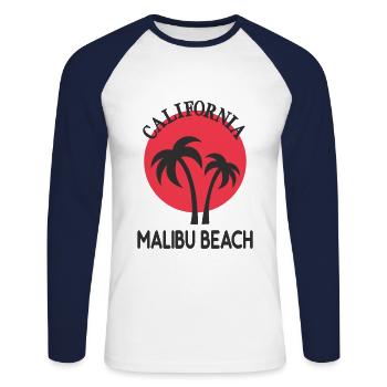 Malibu Beach Kalifornien Palmen Sonnenuntergang - T-shirt baseball manches longues Homme - blanc/marine - Devant - Nik (191cm)