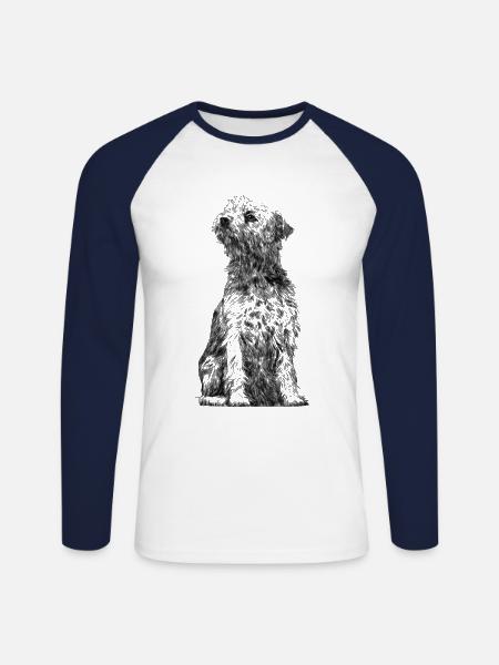 Sitzender Border Terrier Dog - Unisex Baseballshirt langarm - Weiß/Navy