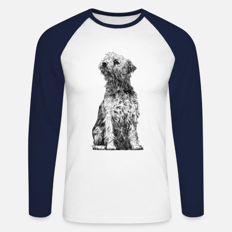 Sitzender Border Terrier Dog - Unisex Baseballshirt langarm - Weiß/Navy