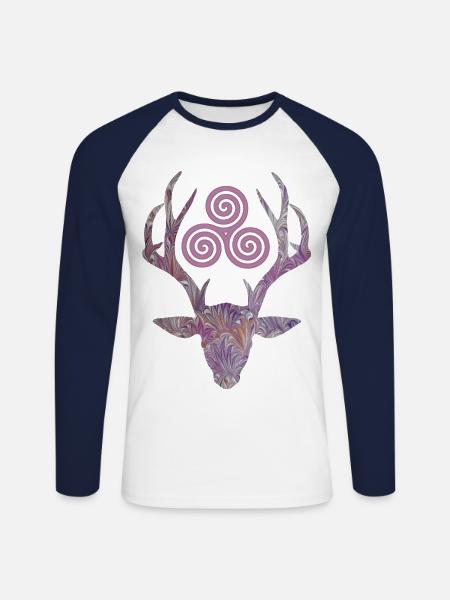 hirschkopf e 236 with triskele - Unisex Long Sleeve Baseball T-Shirt - white/navy