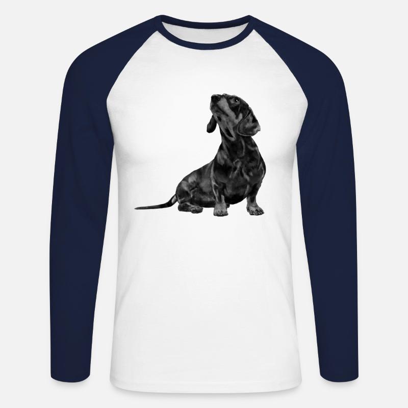 Sitzender Dackel - Unisex Baseballshirt langarm - Weiß/Navy