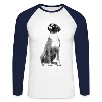 Sitzender Boxer Hund - Unisex Baseballshirt langarm - Weiß/Navy - Vorne - Nik (191cm)