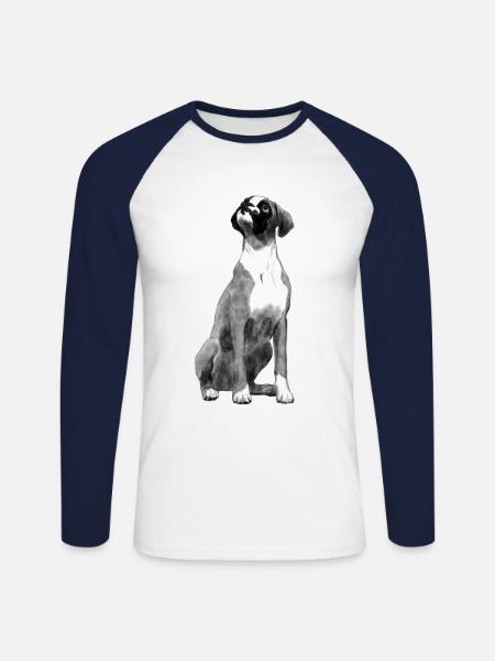 Sitzender Boxer Hund - Unisex Baseballshirt langarm - Weiß/Navy