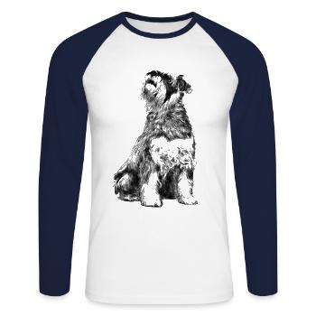 Sitzender Schnauzer Hund - Unisex Baseballshirt langarm - Weiß/Navy - Vorne - Nik (191cm)