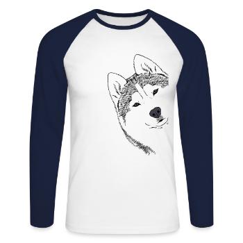 Curious Siberian Husky Dog - Unisex Long Sleeve Baseball T-Shirt - white/navy - Front - Nik (191cm)