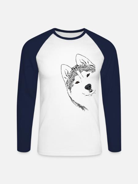 Neugieriger Siberian Husky Hund - Unisex Baseballshirt langarm - Weiß/Navy