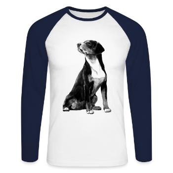 Sitting Entlebuch Mountain Dog - Unisex Long Sleeve Baseball T-Shirt - white/navy - Front - Nik (191cm)