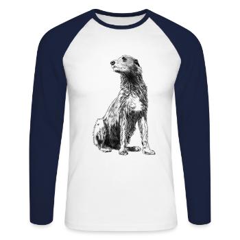 Sitting Irish Wolfhound Dog - Unisex Long Sleeve Baseball T-Shirt - white/navy - Front - Nik (191cm)