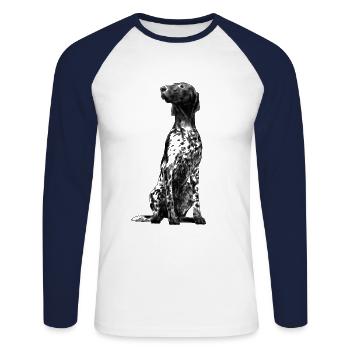 Sitzender Deutsch Kurzhaar Hund - Unisex Baseballshirt langarm - Weiß/Navy - Vorne - Nik (191cm)