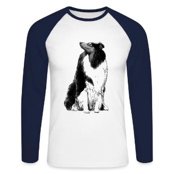 Collier de cheveux longs Collie chien - T-shirt baseball manches longues Homme - blanc/marine - Devant - Nik (191cm)