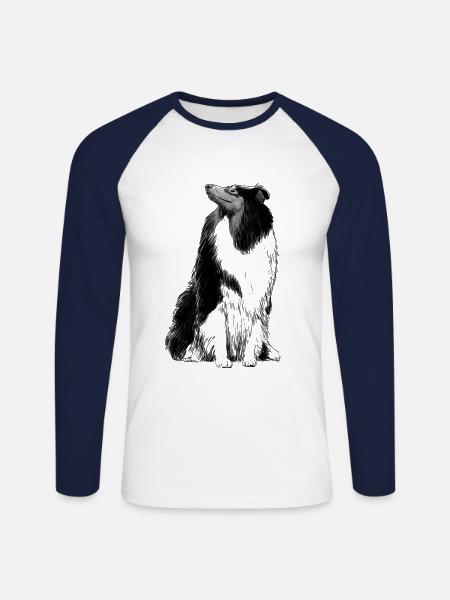 Sitting Rough Collie Dog - Unisex Long Sleeve Baseball T-Shirt - white/navy