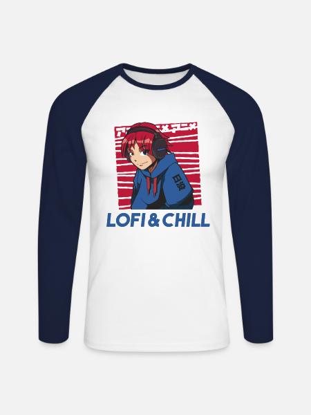 Funny anime, manga, lofi gift - Unisex Long Sleeve Baseball T-Shirt - white/navy
