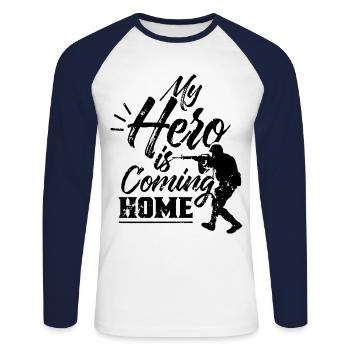 Mon héros Vient à la maison Bienvenue à la maison - T-shirt baseball manches longues Homme - blanc/marine - Devant - Nik (191cm)