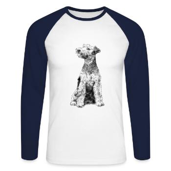 Sitting Welsh Terrier Dog - Unisex Long Sleeve Baseball T-Shirt - white/navy - Front - Nik (191cm)