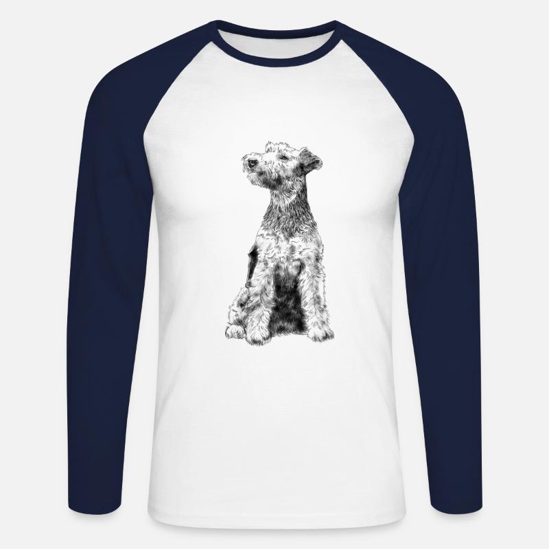 Sitzender Welsh Terrier Hund - Unisex Baseballshirt langarm - Weiß/Navy