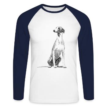 Sitzender Greyhound Windhund Whippet Hund - Unisex Baseballshirt langarm - Weiß/Navy - Vorne - Nik (191cm)