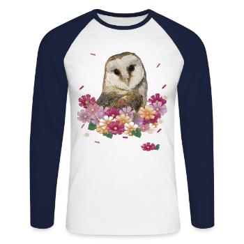 Eule - Unisex Baseballshirt langarm - Weiß/Navy - Vorne - Nik (191cm)