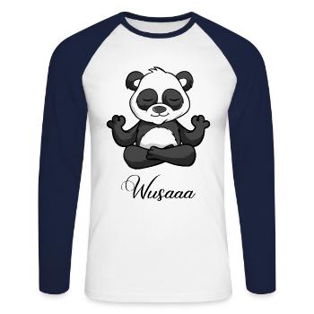 Auszeit Durchatmen Wusaaa Panda - Unisex Baseballshirt langarm - Weiß/Navy - Vorne - Nik (191cm)