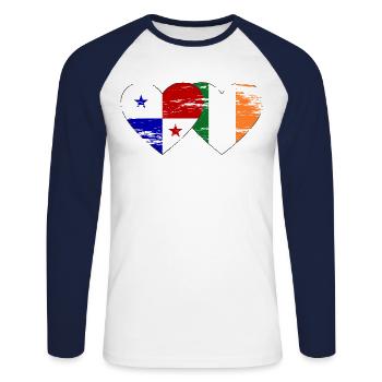 Drapeau de l’Irlande du Panama utilisé - T-shirt baseball manches longues Homme - blanc/marine - Devant - Nik (191cm)