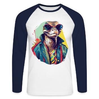 Serpent dans la rue | Serpent de la ville - T-shirt baseball manches longues Homme - blanc/marine - Devant - Nik (191cm)