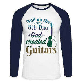 And on the 8th day God created Guitars - Unisex Long Sleeve Baseball T-Shirt - white/navy - Front - Nik (191cm)