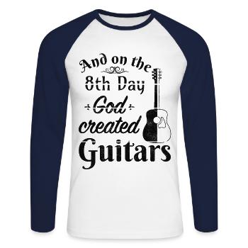 And on the 8th day God created Guitars - Unisex Long Sleeve Baseball T-Shirt - white/navy - Front - Nik (191cm)
