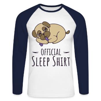 Mops Offizielles Schlafshirt für Fans von Pugs Dog - Unisex Baseballshirt langarm - Weiß/Navy - Vorne - Nik (191cm)
