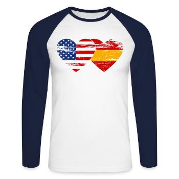 USA Spain flag heart used - Unisex Long Sleeve Baseball T-Shirt - white/navy - Front - Nik (191cm)