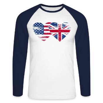 USA British flag fist flag heart used - Unisex Long Sleeve Baseball T-Shirt - white/navy - Front - Nik (191cm)