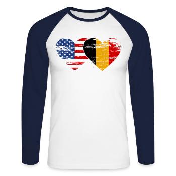 USA Belgium flag heart used - Unisex Long Sleeve Baseball T-Shirt - white/navy - Front - Nik (191cm)