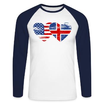 USA Iceland flag heart used - Unisex Long Sleeve Baseball T-Shirt - white/navy - Front - Nik (191cm)