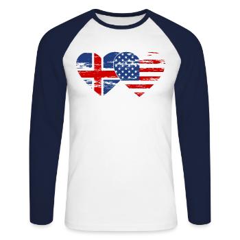 Islande Drapeau des États-Unis coeur utilisé - T-shirt baseball manches longues Homme - blanc/marine - Devant - Nik (191cm)