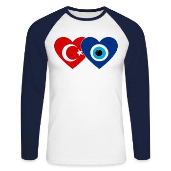 Turkey Nazarpearl Heart - Unisex Long Sleeve Baseball T-Shirt - white/navy - Front - Nik (191cm)